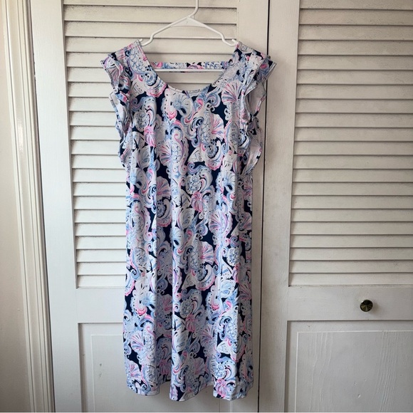 Lilly Pulitzer Dani Ruffle Sleeve Shift Dress in Multi Paisley Print Size Large - Picture 2 of 6